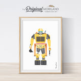 watercolor construction truck robot print for boy room decor 