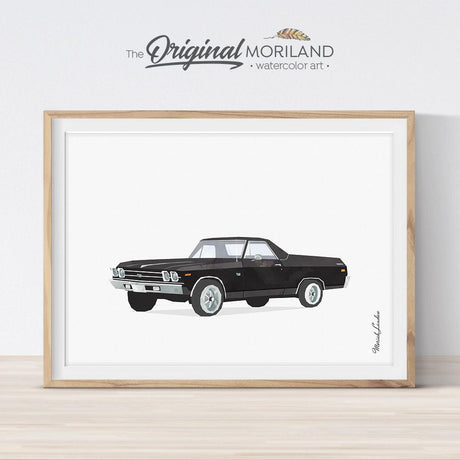 Black classic car illustration for boy bedroom decor