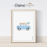 Baby Blue Van with Surfboard Print | Vertical - Printable Art