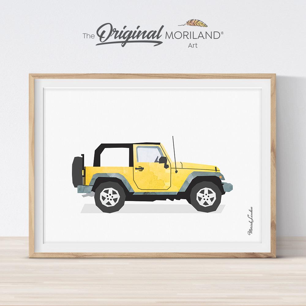 Classic SUV watercolor artwork for big and toddler room decor
