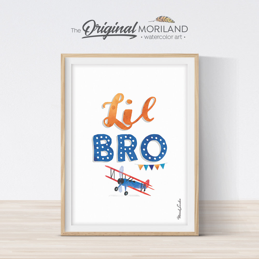 Lil bro, little brother sign printable with plane for boy bedroom decor by MORILAND