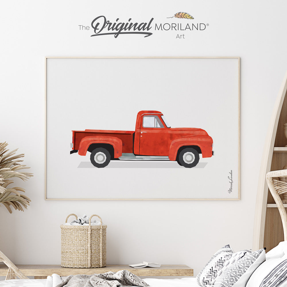 Old-Timer Red Pickup Truck Fine Art Paper Print, Old Farm Truck Print, Pickup Truck Wall Art, Classic Car Print, Boy Nursery Decor, Car Poster, Transportation Art, Kid Room Decor, Classroom Wall Art, Kids Poster