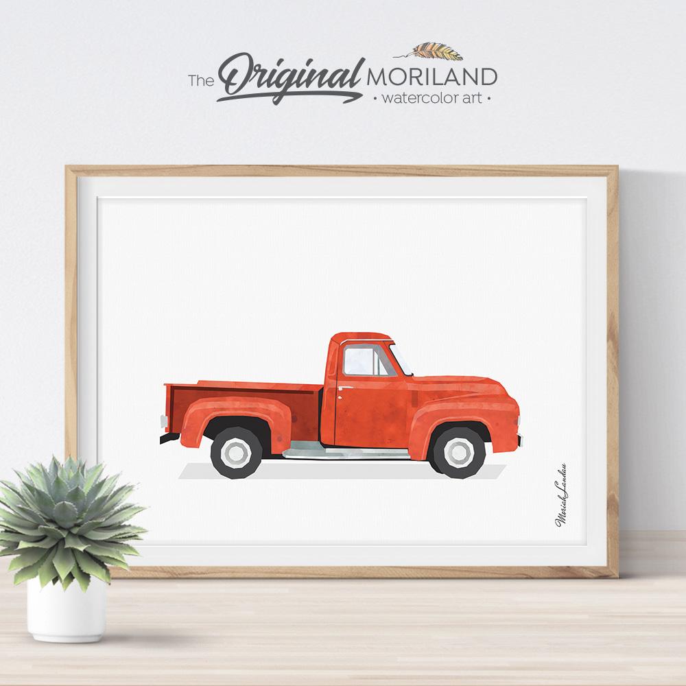 Old timer pickup truck watercolor art for boy bedroom decor by MORILAND