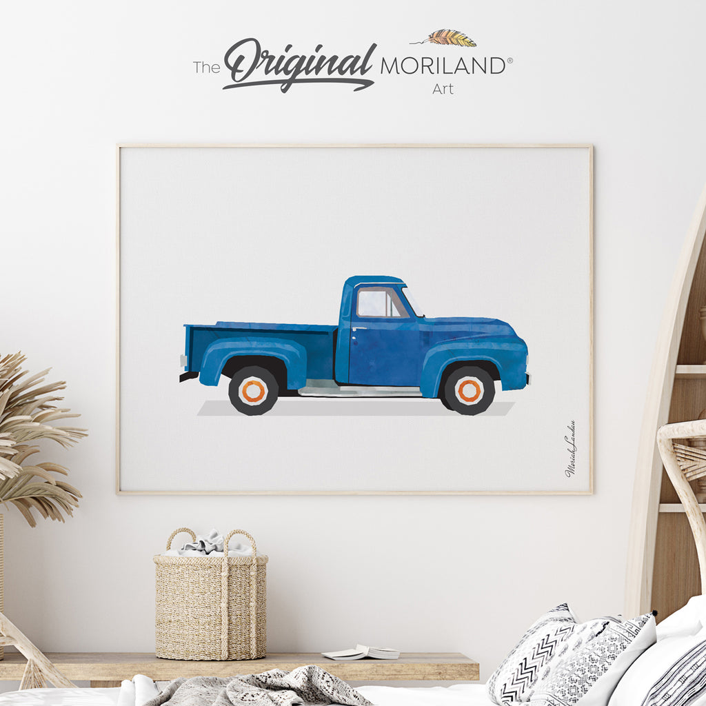 old timer farm pickup truck art print for toddler boy room decor by MORILAND
