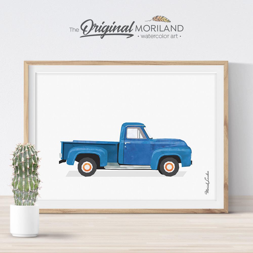 Old timer pickup truck watercolor art for boy bedroom decor by MORILAND