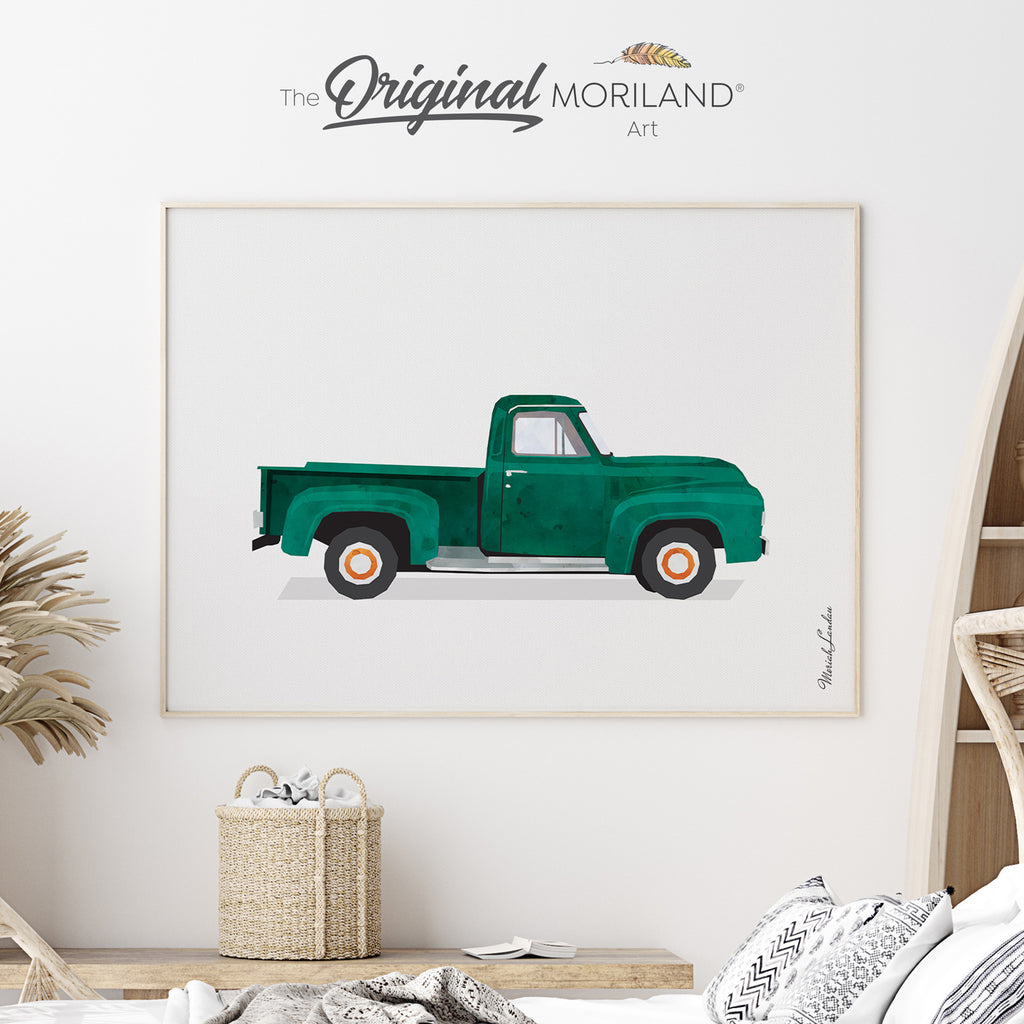 Old-Timer Green Pickup Truck Fine Art Paper Print