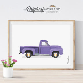 Old pickup truck print in lilac purple for girl room decor by MORILAND