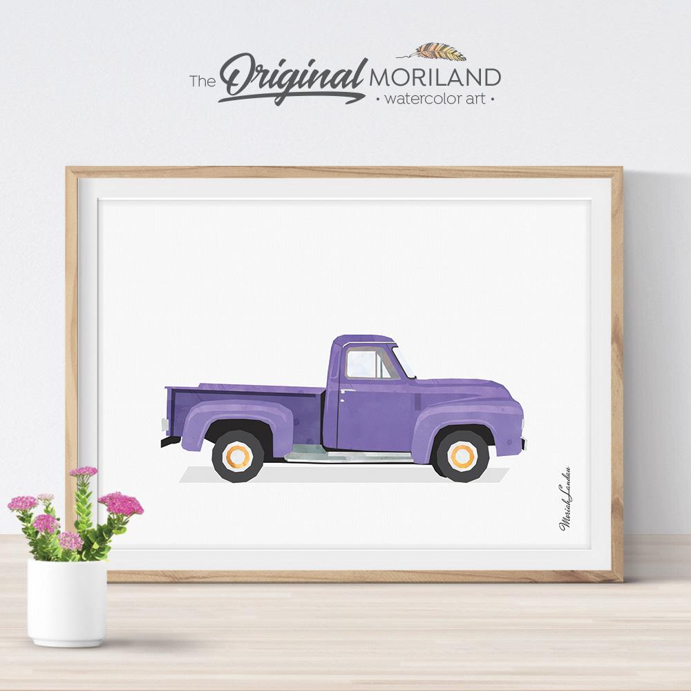 Old pickup truck print in lilac purple for girl room decor by MORILAND