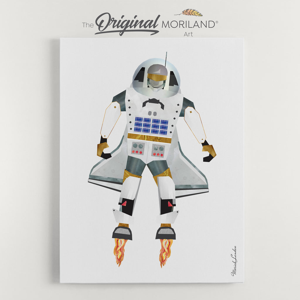 Houston the Space Robot Canvas Print, Astronaut Print, Space Bedroom Wall Decor, Space Shuttle Robot, Robot Wall Art, Sapce Nursery, Kids Poster by MORILAND