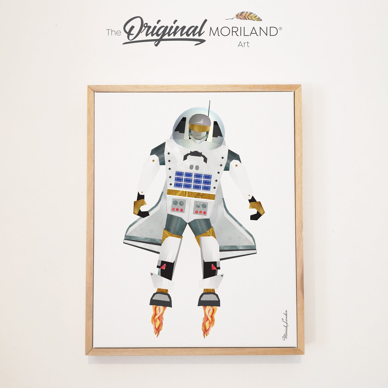Houston the Space Robot - Framed Canvas Print | Astronaut Print, Space Bedroom Wall Decor, Space Shuttle Robot, Robot Wall Art, Sapce Nursery, Kids Poster by MORILAND