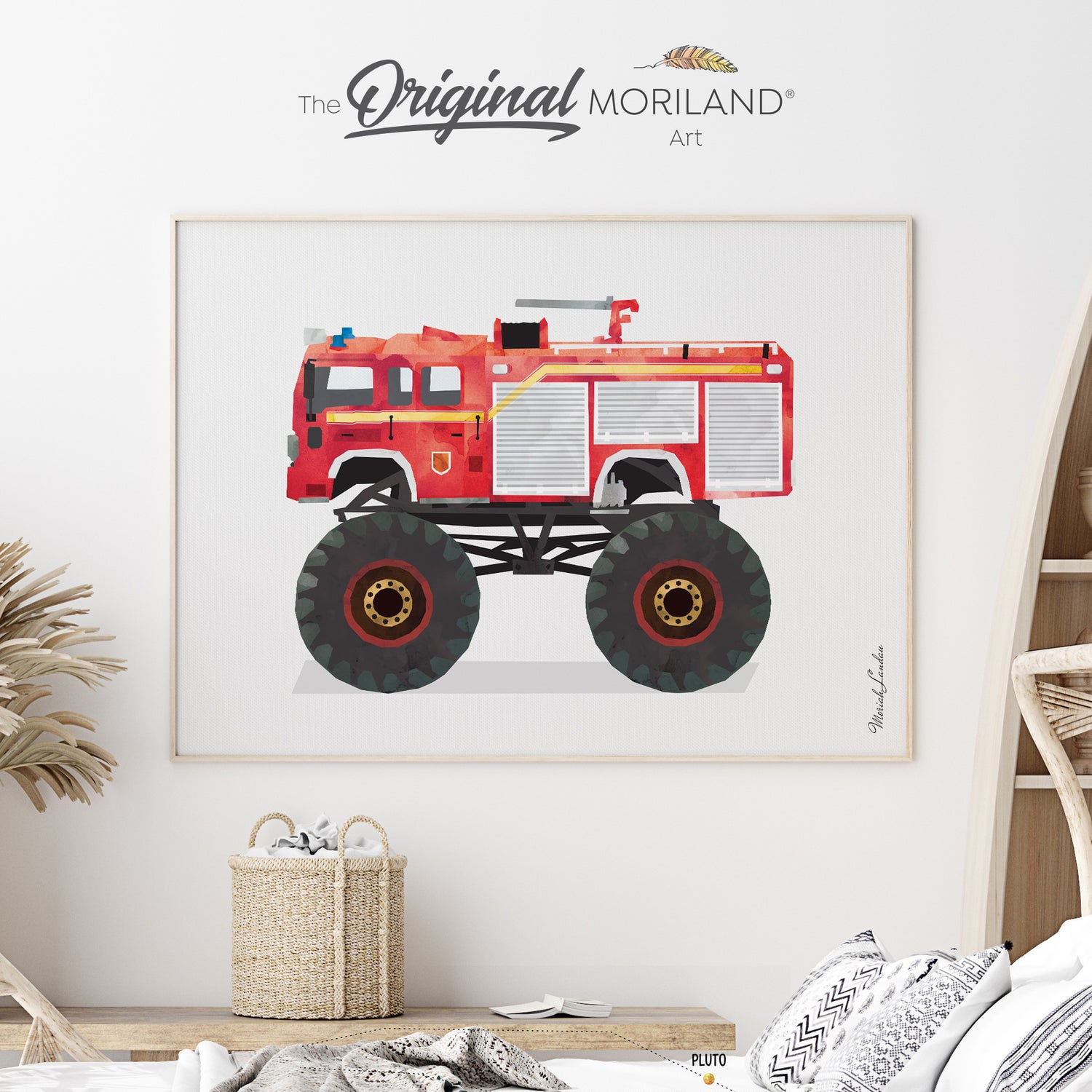 Fire Truck Monster Truck Fine Art Paper Print, Fire Truck Art, Car Print, Fire Truck Decor, Transportation Decor, Vehicle Print, Vehicle Art, Fire Engine Boy Bedroom Ideas, Automobile Art, Kid Room Decor, Classroom Wall Art, Kids Poster by MORILAND