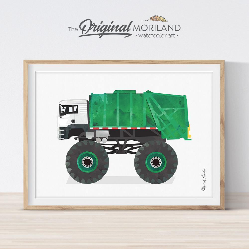 garbage truck monster truck for boy room decor and printable monster truck birthday party 