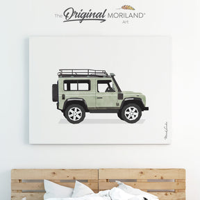 Defender - Sage Green SUV Canvas Print | Car Print, Classic Car Art, Boys Nursery Decor, Vintage Car, Girl Boy Room Wall Decor, Classic Car Decor, Transportation Decor, Vehicle Print, Kids Wall Art by MORILAND