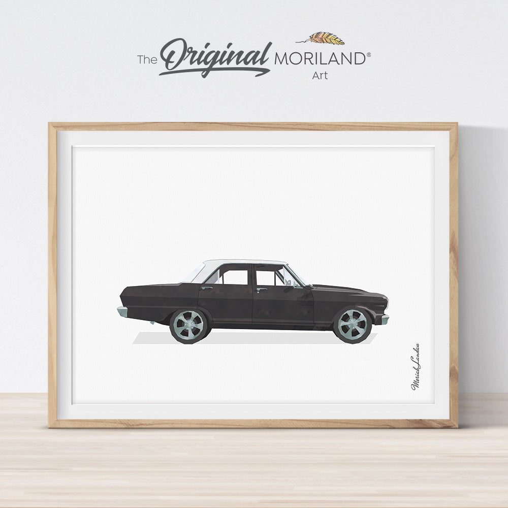 black classic muscle car wall art print