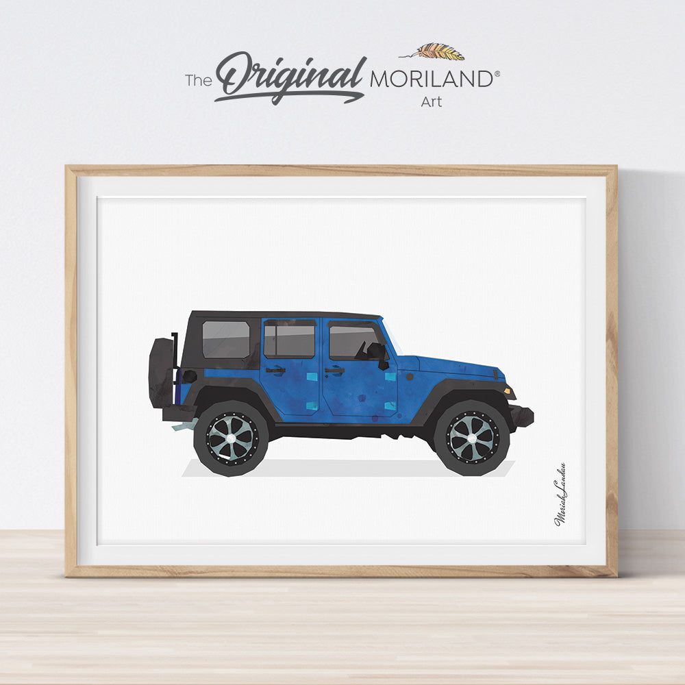 Classic SUV watercolor art for boy bedroom decor by MORILAND