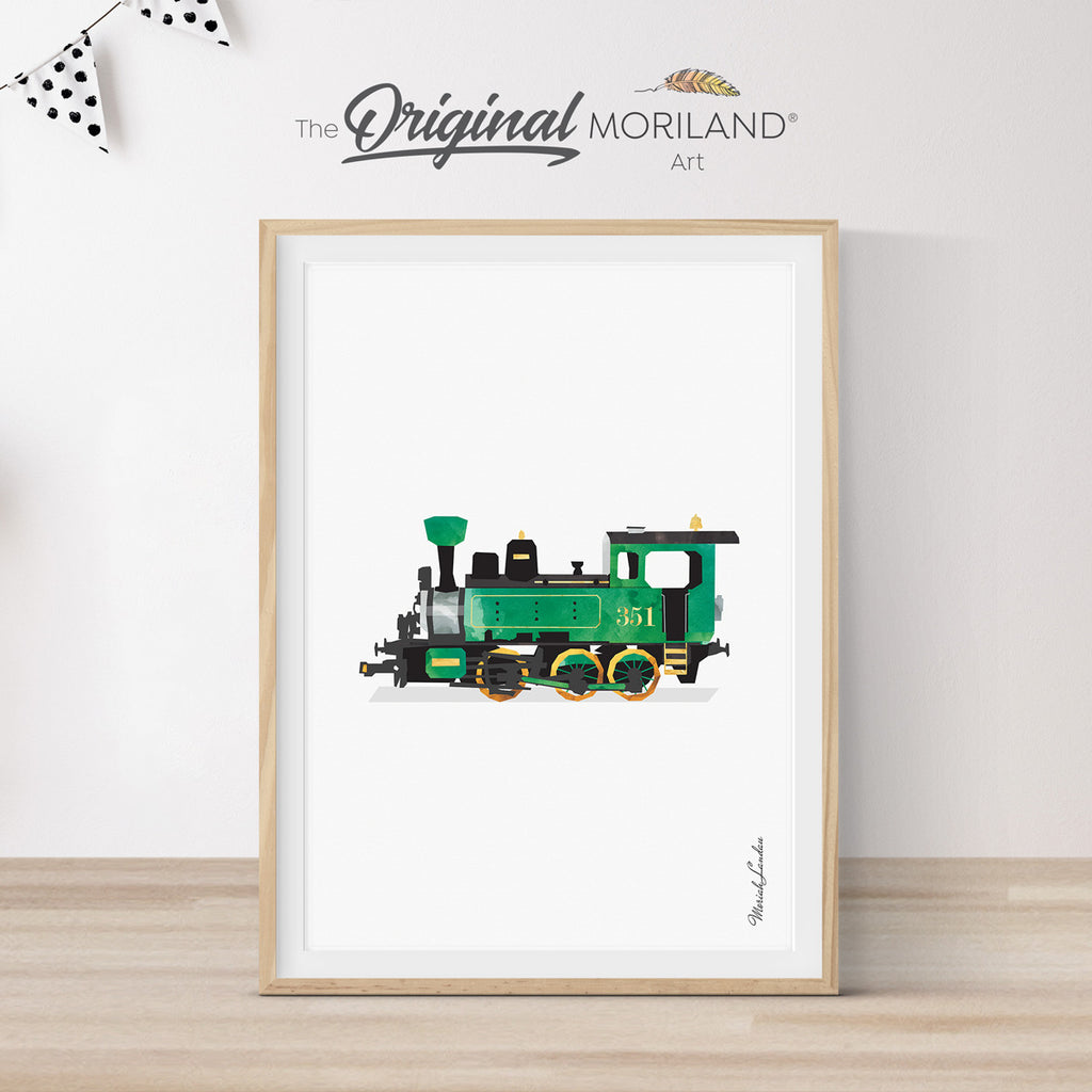 Steam Locomotive Print, Train Printable, Steam Engine Art, Transportation Nursery, Prints for Boys Room, Train Nursery Decor, Train Wall Art, by MORILAND