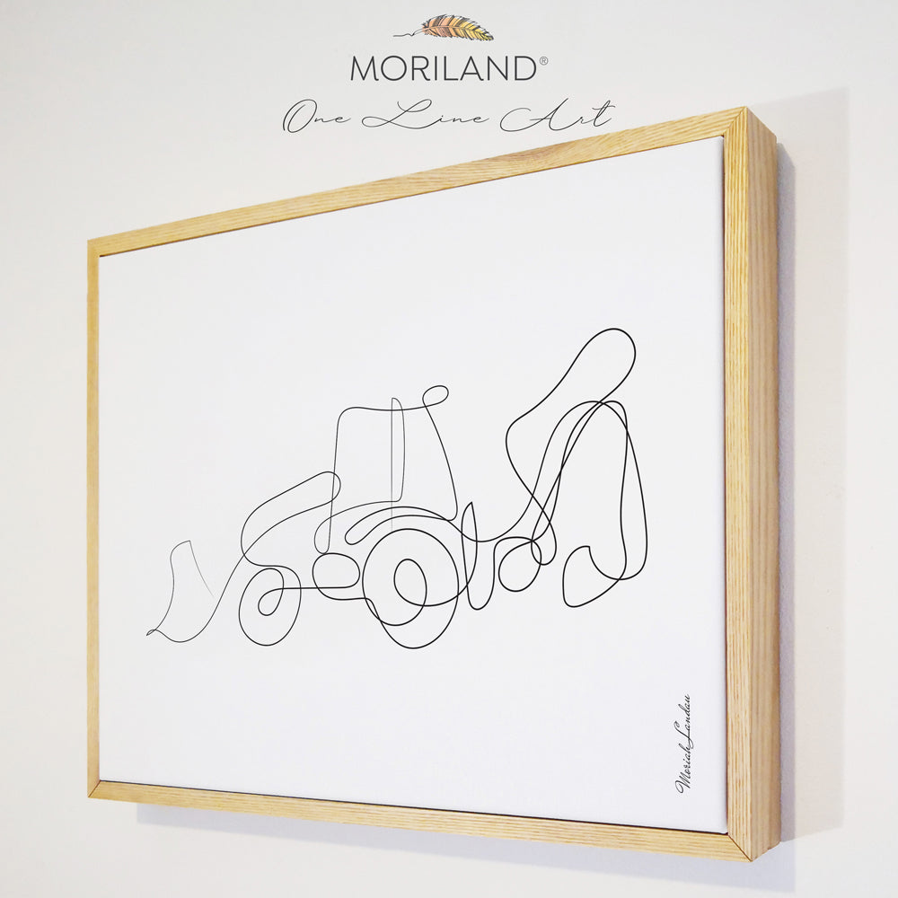 Backhoe - One Line Art Drawing - Framed Canvas Print
