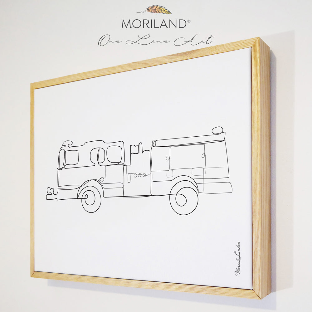 Fire Engine - One Line Art Drawing - Framed Canvas Print