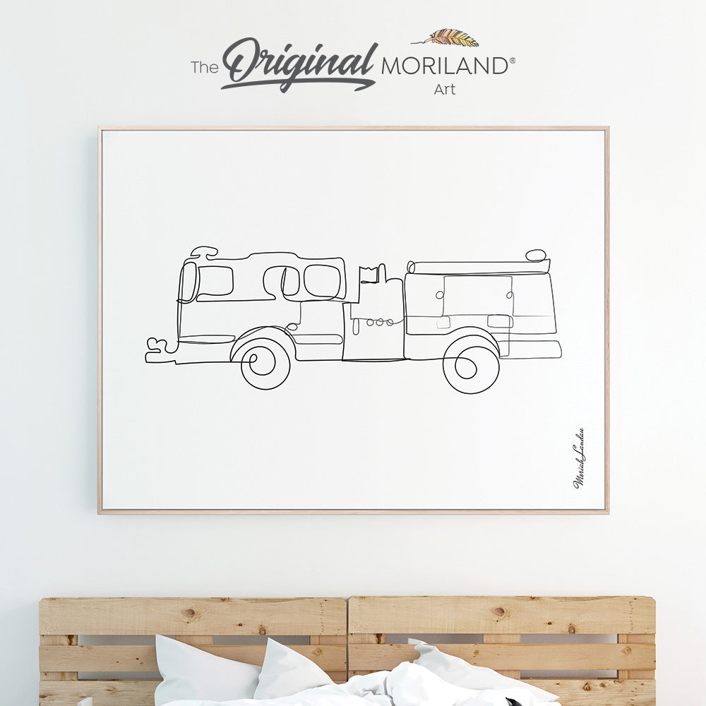 One Line Art Drawing Print, Fire Truck Art, Vehicle Wall Art, Boy Bedroom Print, Transportation Decor, Printable, Minimalist Nursery Art