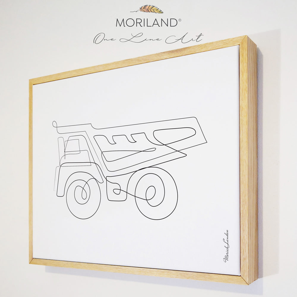 Dump Truck - One Line Art Drawing - Framed Canvas Print