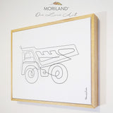 Dump Truck - One Line Art Drawing - Framed Canvas Print