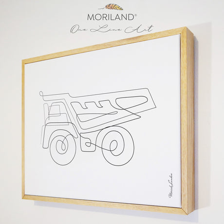 Dump Truck - One Line Art Drawing - Framed Canvas Print
