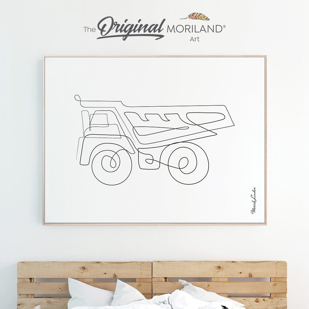 One Line Art Drawing Print, Dump Truck Print, Construction Print, Boy Bedroom Print, Transportation Decor, Printable, Minimalist Nursery Art