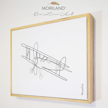 Biplane - One Line Art Drawing - Framed Canvas Print