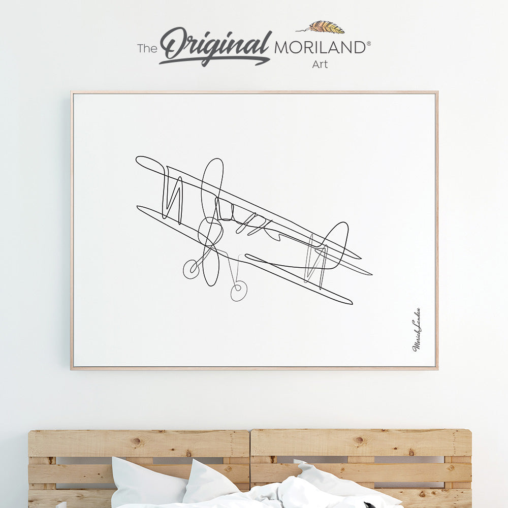 One Line Art Drawing Print, Biplane Art, Plane Print, Boy Bedroom Print, Transportation Wall Art, Printable, Minimalist Nursery, MORILAND