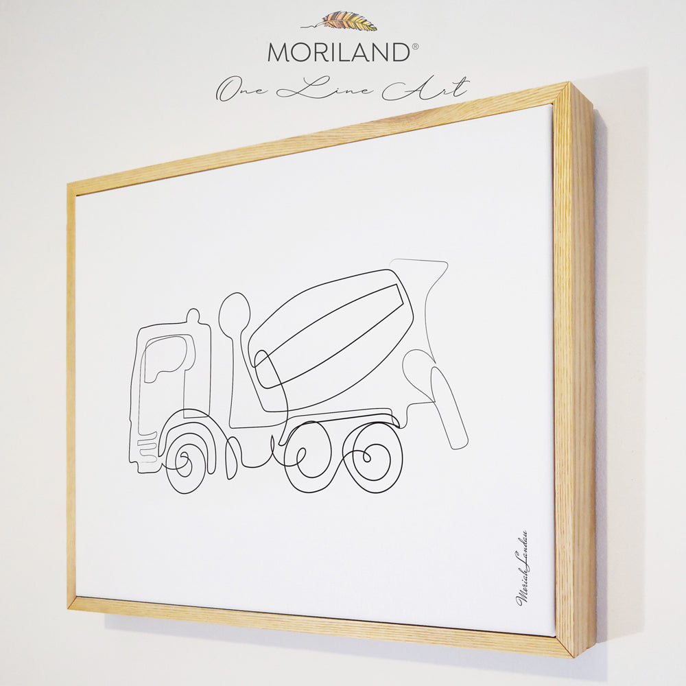 Cement Mixer - One Line Art Drawing Print - Framed Canvas Print