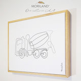 Cement Mixer - One Line Art Drawing Print - Framed Canvas Print