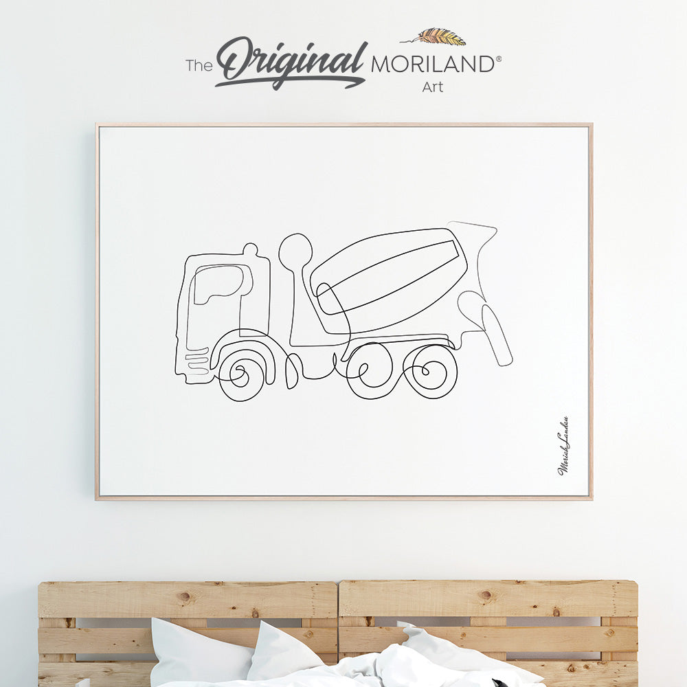 One Line Art Drawing Print, Cement Mixer Art, Construction Decor, Boy Bedroom Print, Transportation Print, Printable, Minimalist Nursery Art