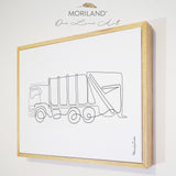 Garbage Truck - One Line Art Drawing - Framed Canvas Print