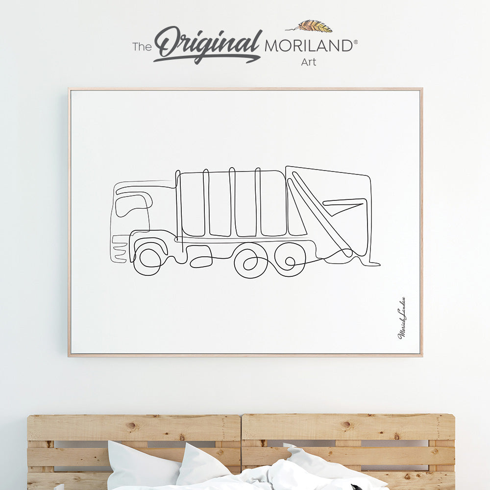 One Line Art Drawing Print, Garbage Truck Print, Boy Bedroom Print, Transportation Decor, Truck Print, Printable, Boy Nursery Art, MORILAND