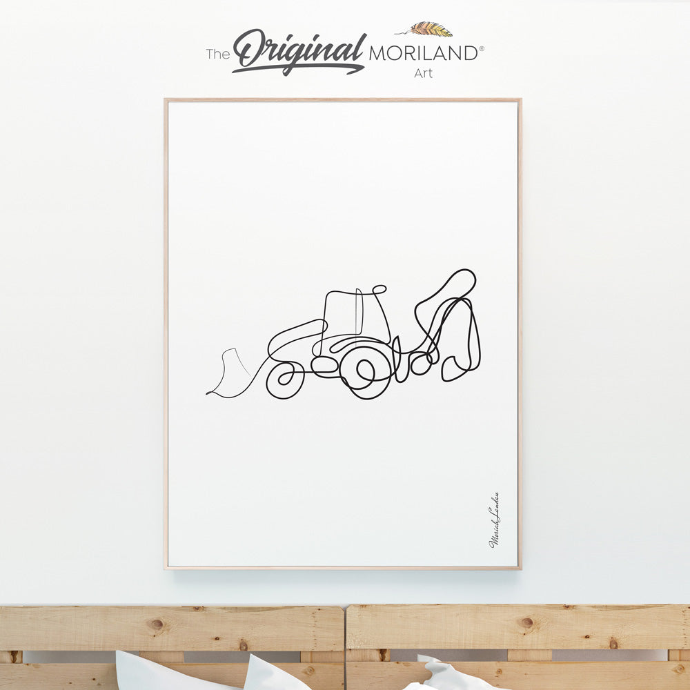 One Line Drawing Digger Print - Vertical, Construction Print, Toddler Boy Room Art, Transportation Decor Printable, Minimalist Art, Transportation Wall Art, Printable, Minimalist Nursery, MORILAND