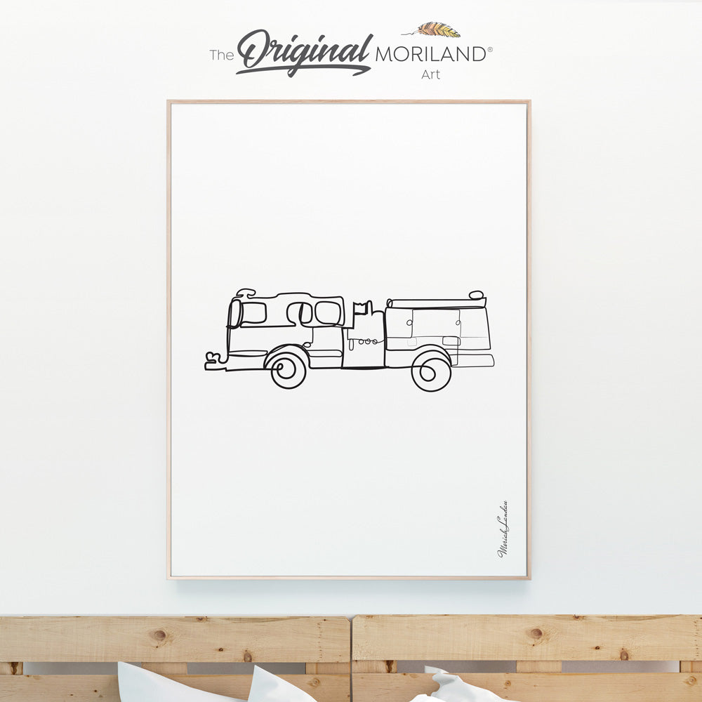One Line Drawing Fire Truck Print - Vertical, Toddler Boy Room Art, Transportation Decor Printable, Minimalist Art, Transportation Wall Art, Printable, Minimalist Nursery, MORILAND