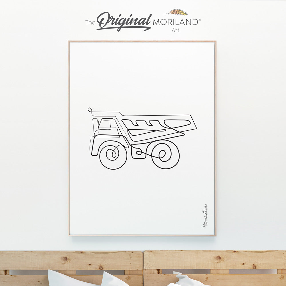 One Line Drawing Dump Truck Print - Vertical, Toddler Boy Room Art, Transportation Decor Printable, Minimalist Art, Transportation Wall Art, Printable, Minimalist Nursery, MORILAND