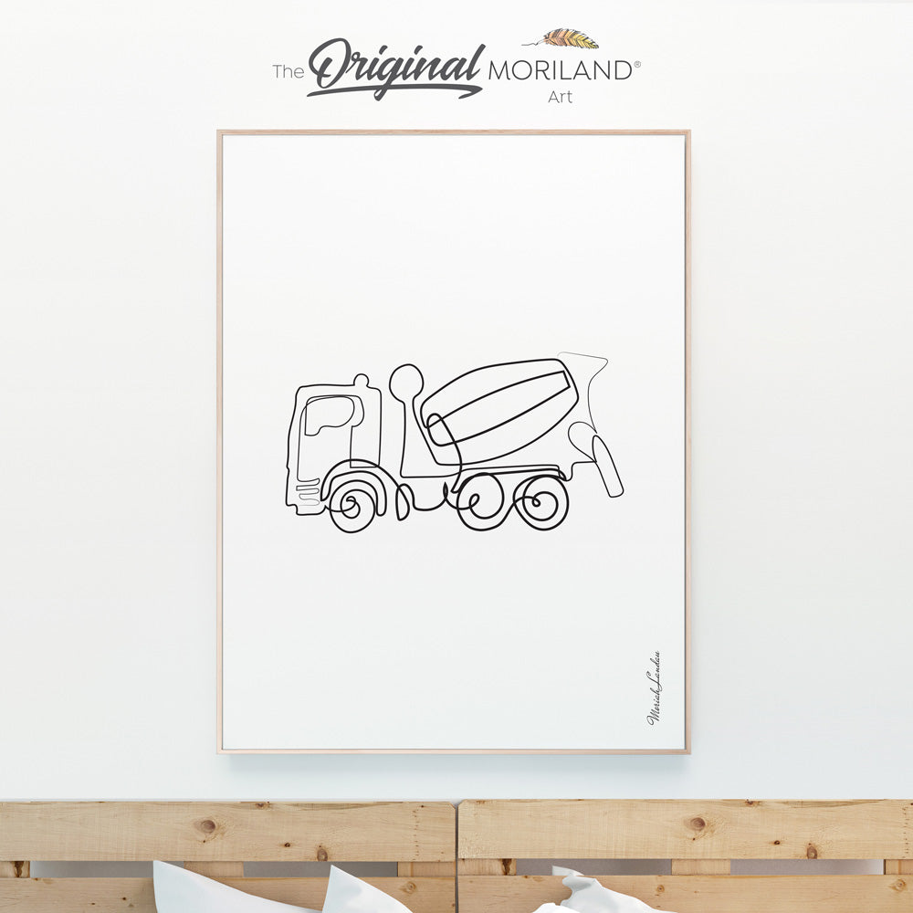 One Line Art Drawing Print, Cement Mixer Art, Construction Decor, Boy Bedroom Print, Transportation Print, Printable, Minimalist Nursery Art, Transportation Wall Art, Printable, Minimalist Nursery, MORILAND