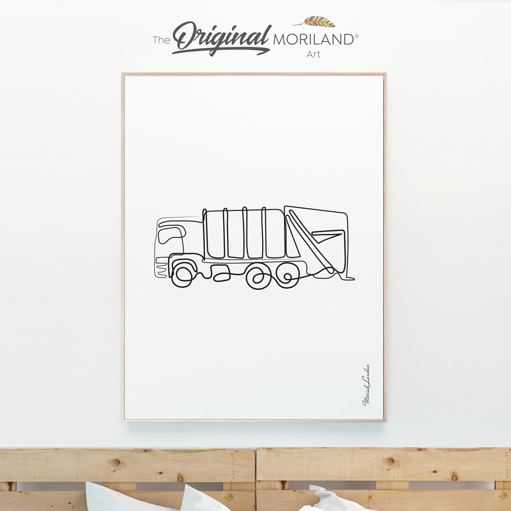 One Line Drawing Garbage Truck Print - Vertical, Toddler Boy Room Art, Transportation Decor Printable, Minimalist Art, Transportation Wall Art, Printable, Minimalist Nursery, MORILAND