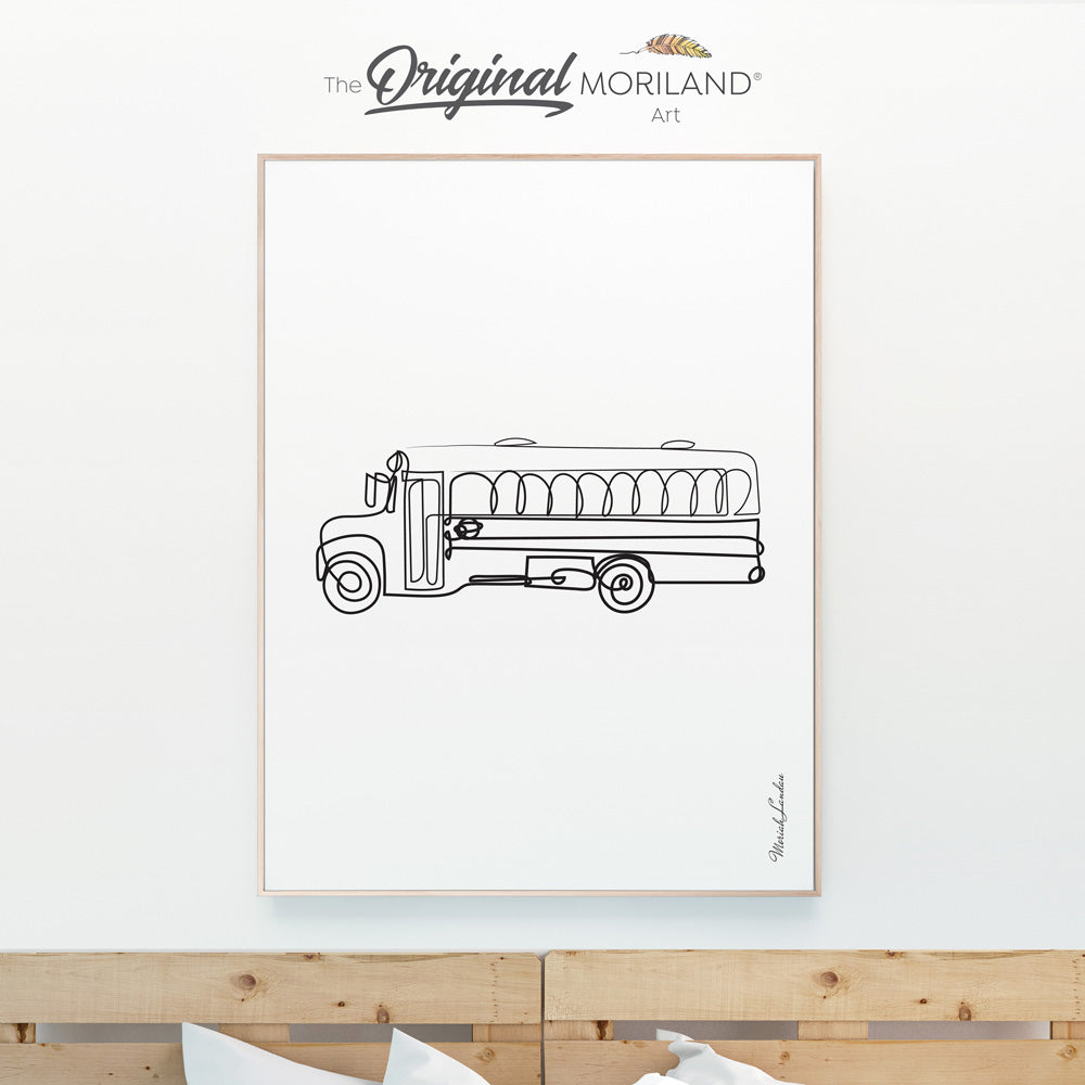 One Line Drawing School Bus Print - Vertical, Toddler Boy Room Art, Transportation Decor Printable, Minimalist Art, Transportation Wall Art, Printable, Minimalist Nursery, MORILAND