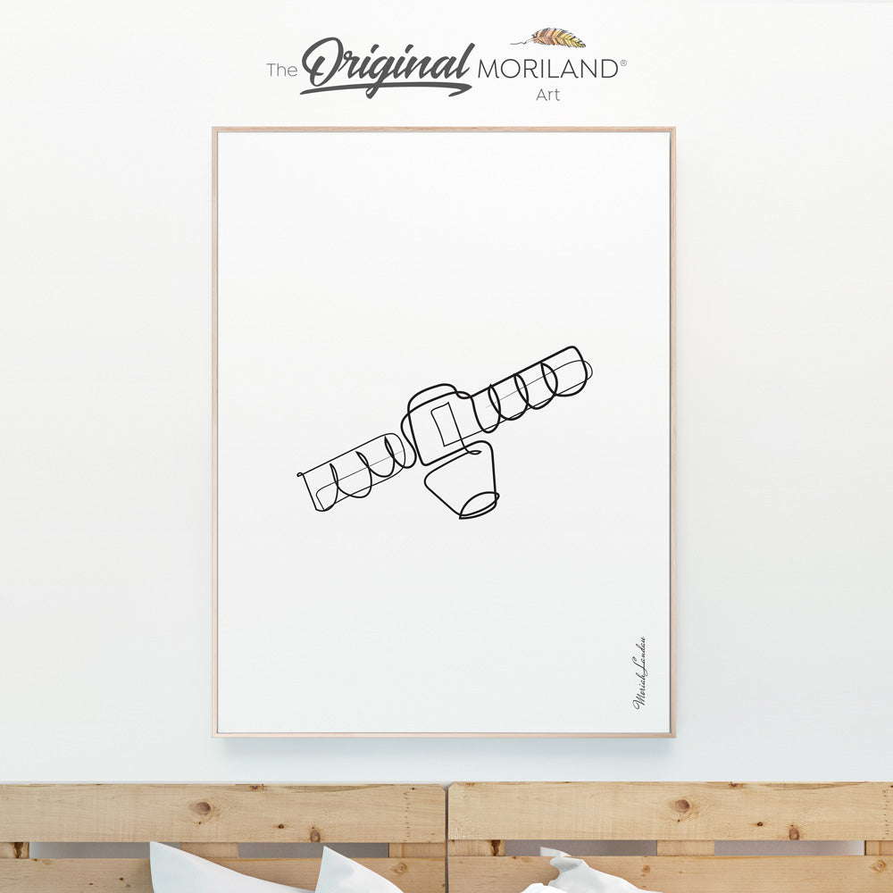 One Line Drawing Satellite Print - Vertical, Toddler Boy Room Art, Printable Space, Minimalist Art, Space Girl Room Art, Transportation Wall Art, Printable, Minimalist Nursery, MORILAND