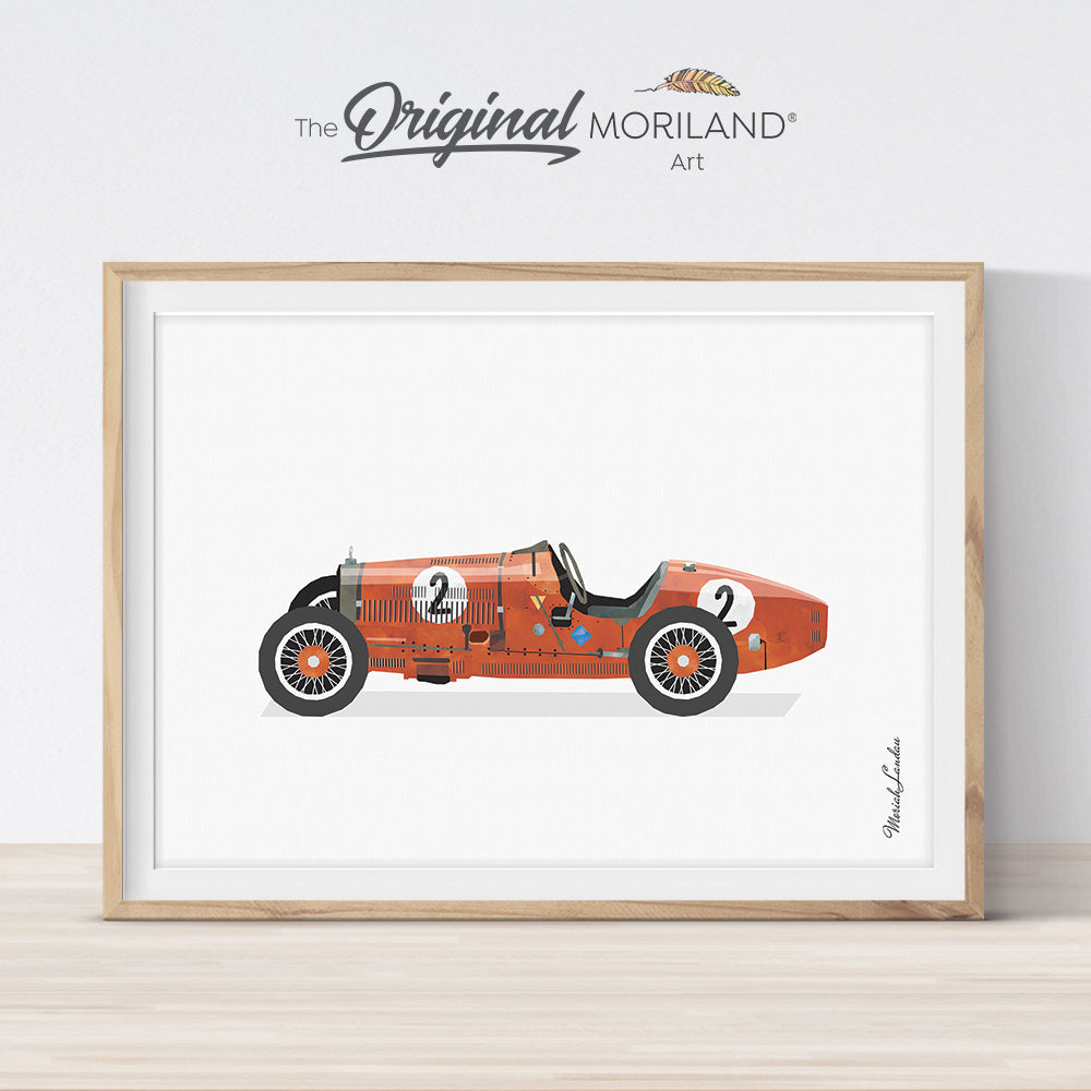 Burnt Orange Vintage Old Race Car Print for boy bedroom decor by MORILAND