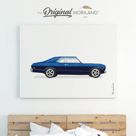 Blue Classic Muscle Car Canvas Print, Car Wall Art, Car Nursery, Transportation Wall Art, Toddler Boy Room Decor, Printable Art, Vehicles Preschool, Car Print, Kids Poster