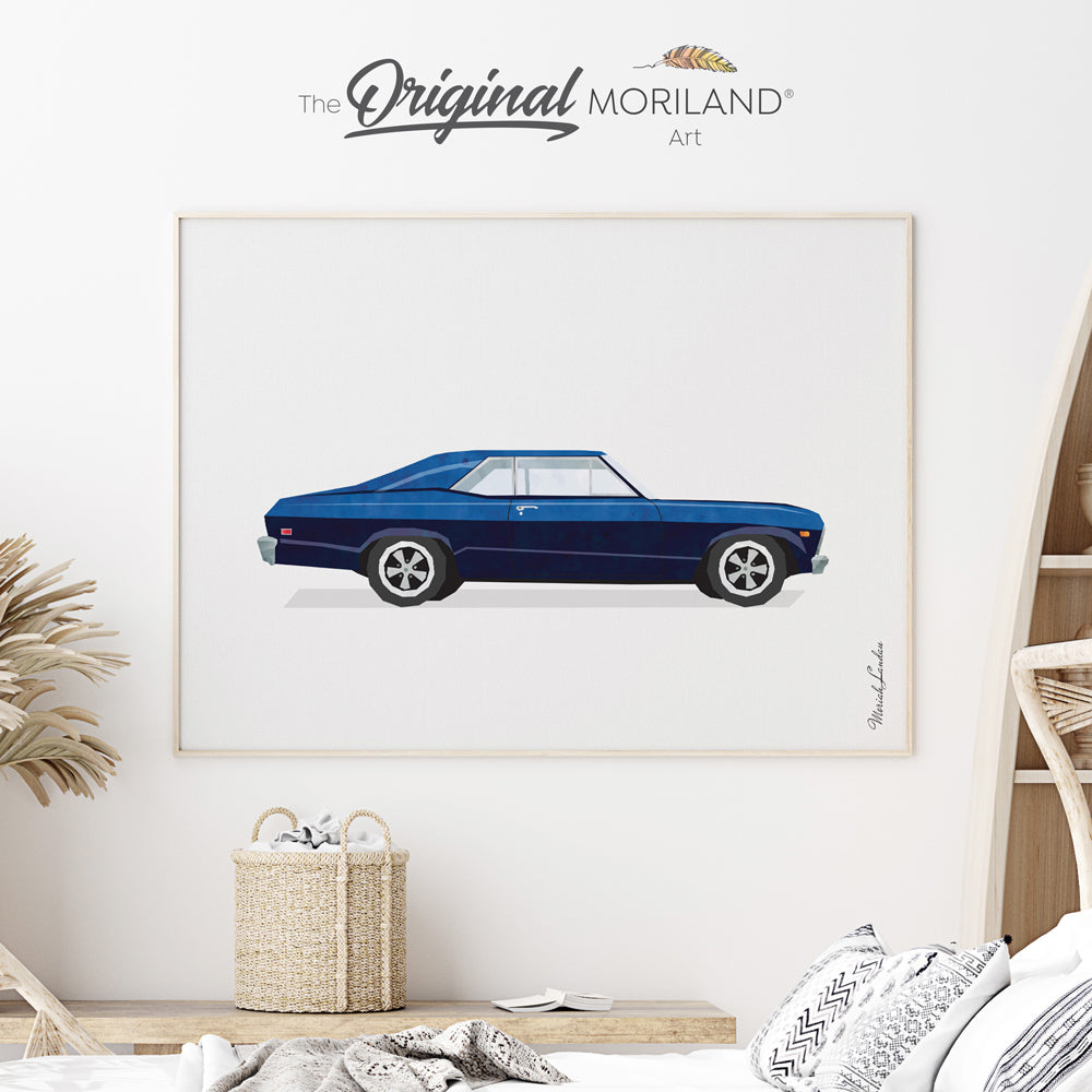 Blue Classic Muscle Car Fine Art Paper Print