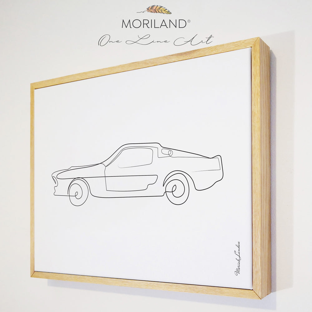 Sports Car - One Line Art Drawing - Framed Canvas Print