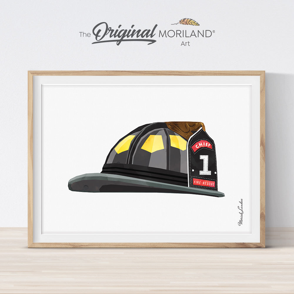 Firefighter Helmet Print, Fireman Print, Fire Truck Printable, Fire Engine Decor, Big Boy Room Decor, Toddler Boy Decor, Kids Bedroom Art