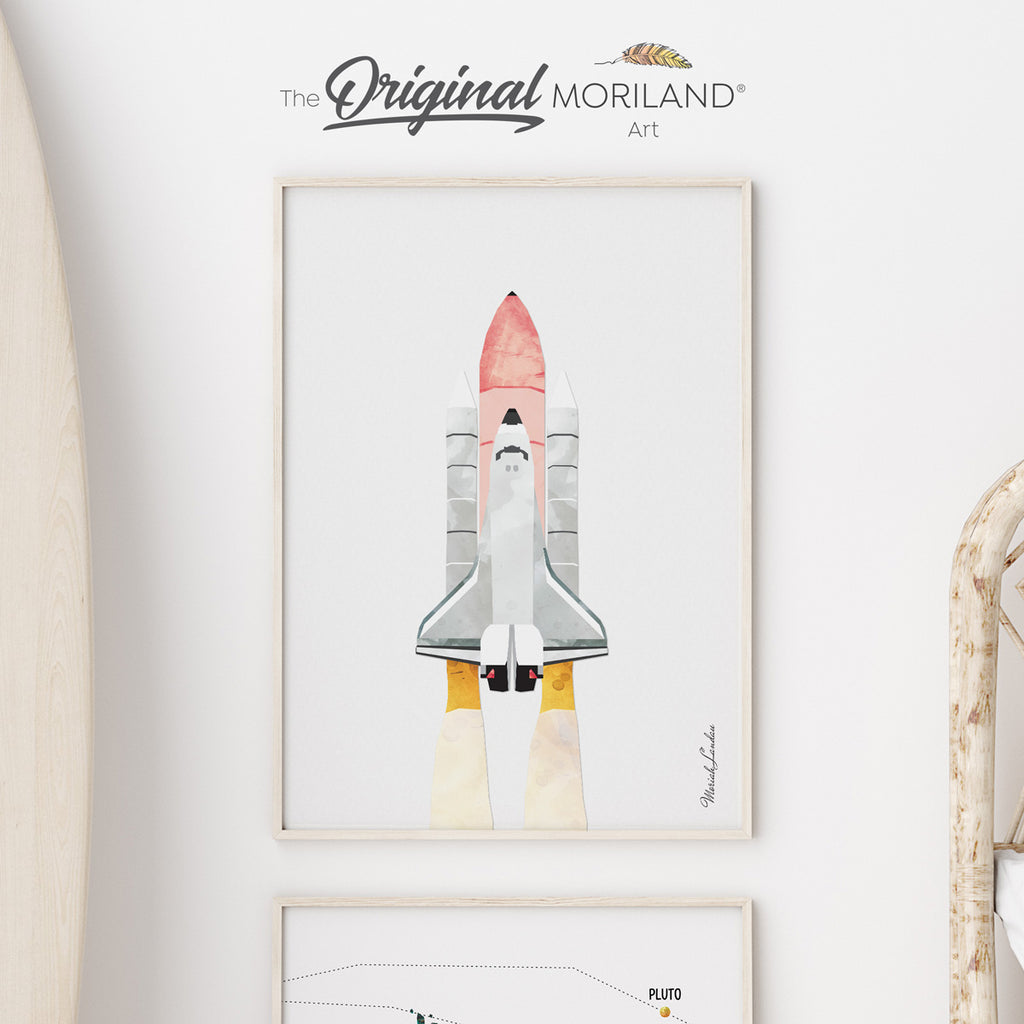 Pink Space Shuttle Girl Fine Art Paper Print | Vertical