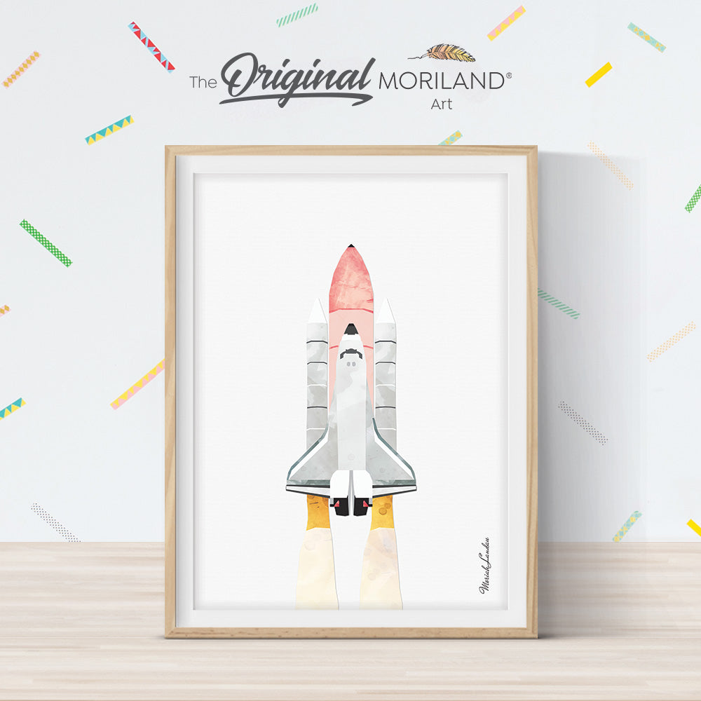 Pink space shuttle print for girl galaxy outer space bedroom by MORILAND