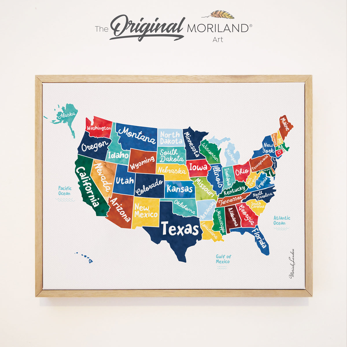 Multicolor Watercolor US Map - Framed Canvas Print