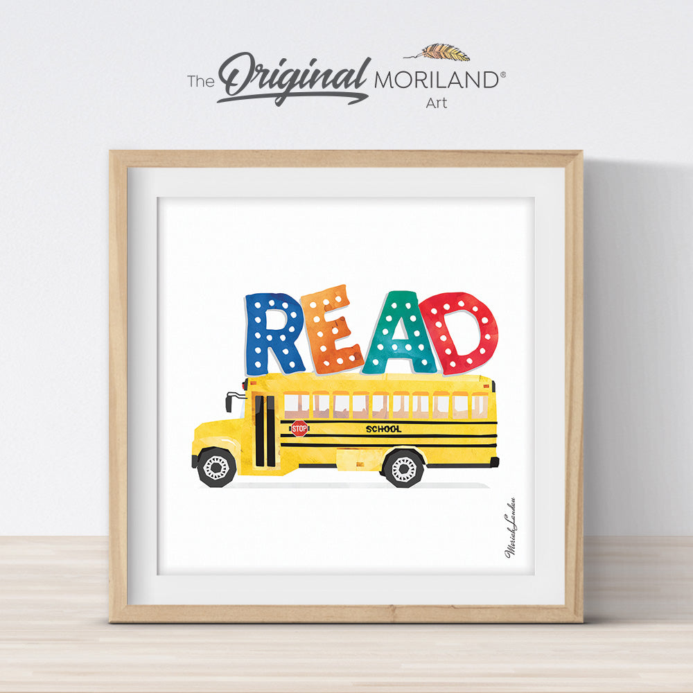 READ Print with School Bus - Printable Art